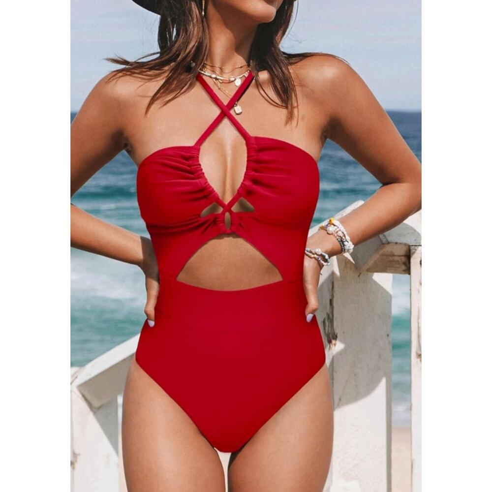 ◇64 MSRP $40 NWT CUPSHE POOL PARTY FLIRT RUCHED ONE-PIECE ♡SIZE L♡